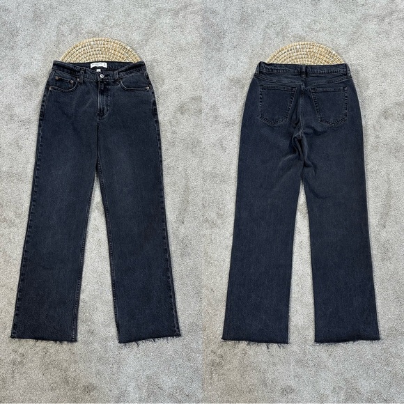 Abercrombie & Fitch Women’s The Baggy Low Rise Jeans Raw Hem in Black 25/0R - Picture 2 of 16